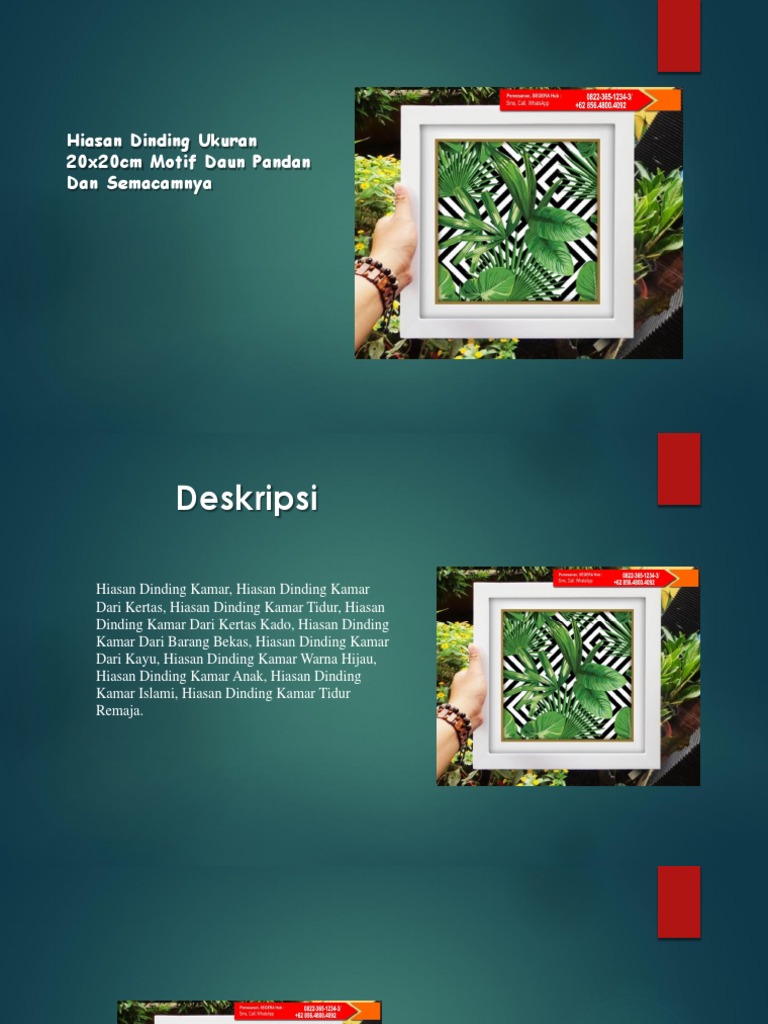 Hiasan Dinding Ukuran 20x20cm Motif Daun Pandan Dan