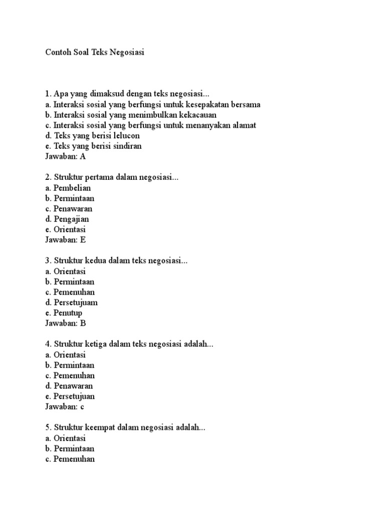 Contoh Soal Teks Negosiasi