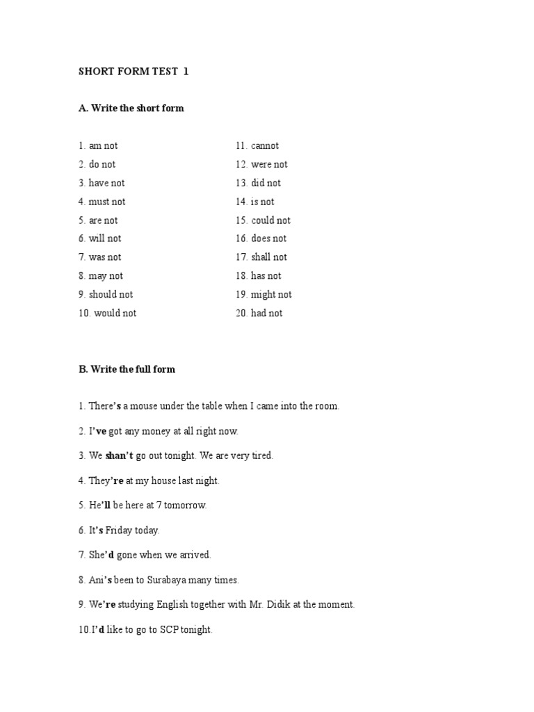 Short Form Test | PDF