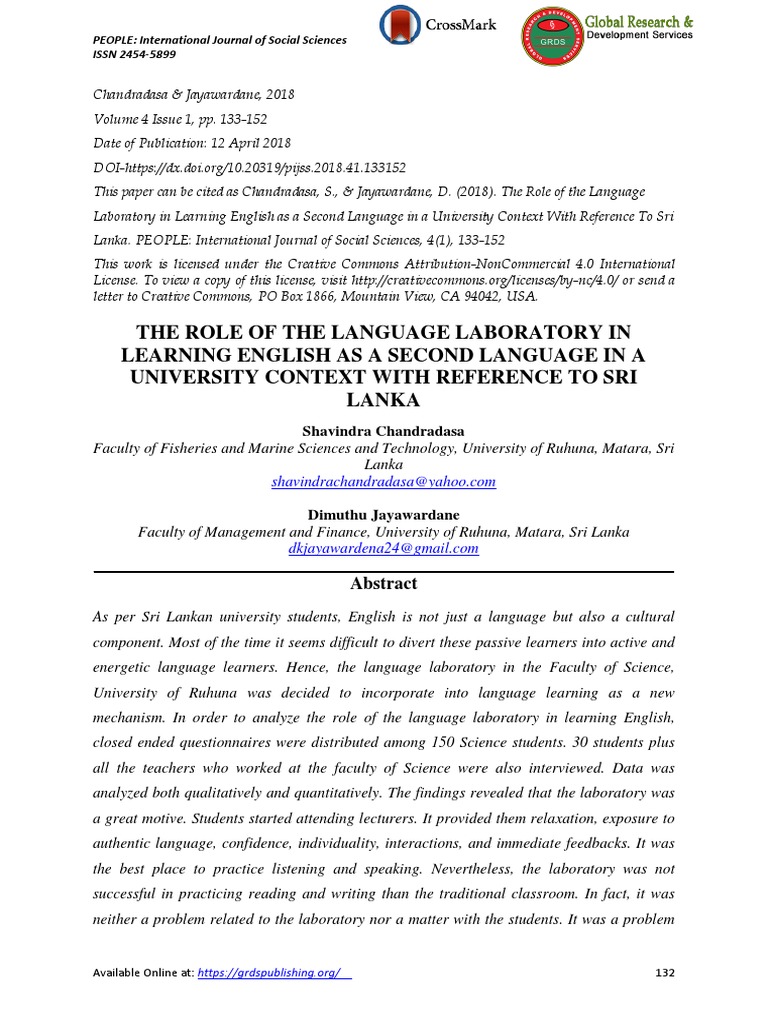 The Role of The Language Laboratory in Learning English As A Second