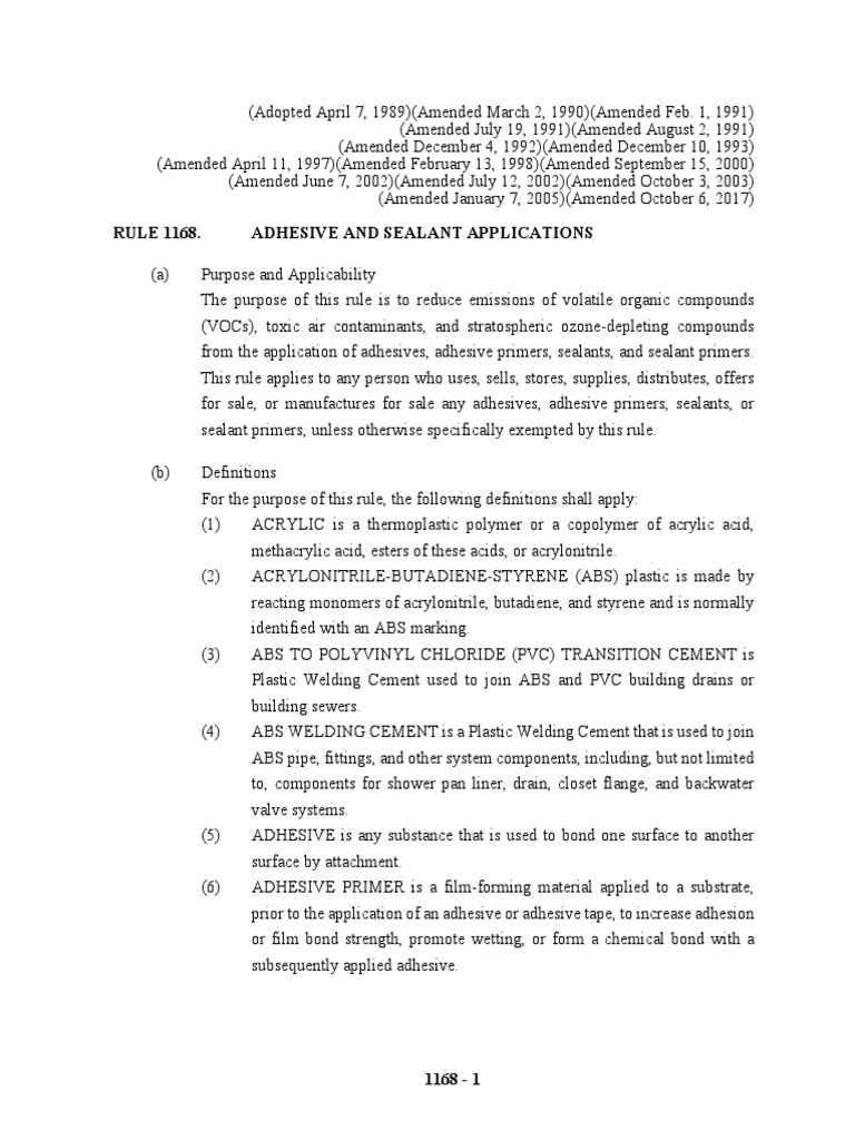 South Coast Air Quality Management District Rule 1168 Voc Limits For