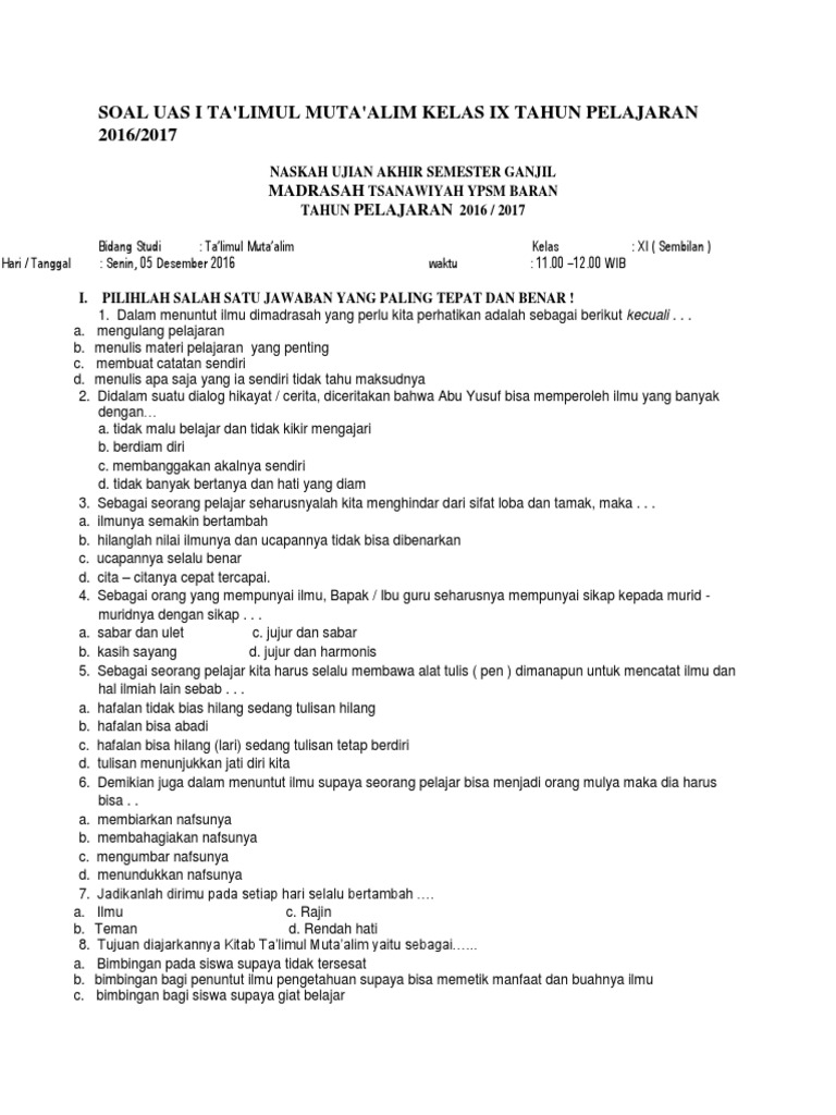 Soal Uts Ta Lim