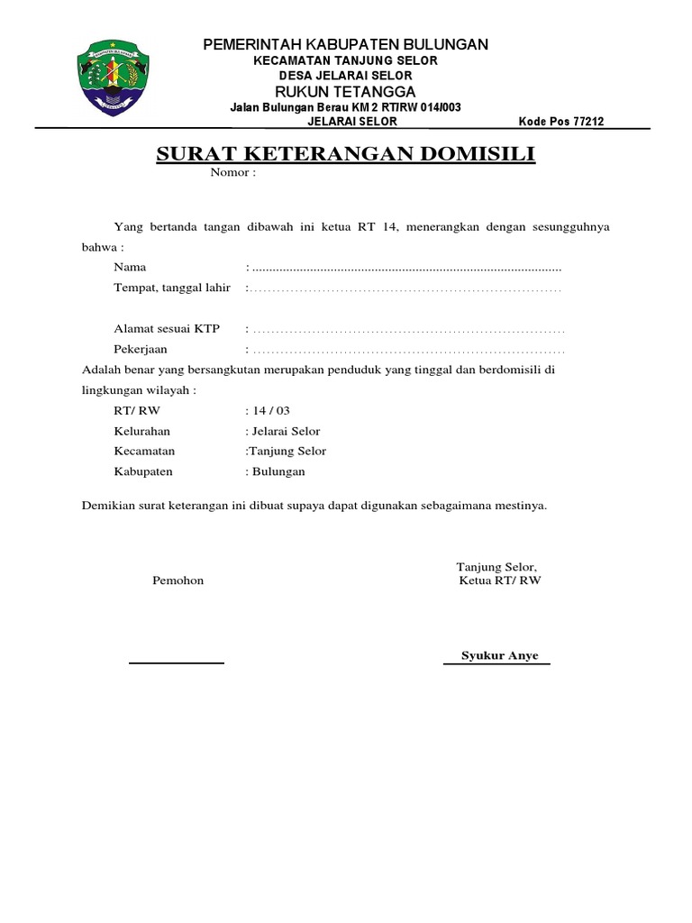 Surat Keterangan Domisili