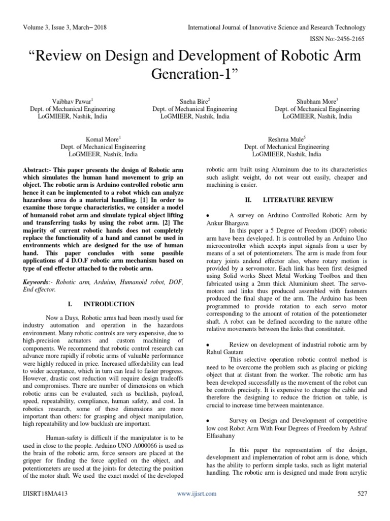 Robotic Arm Design and Development Review | PDF | Robotics | Servomechanism