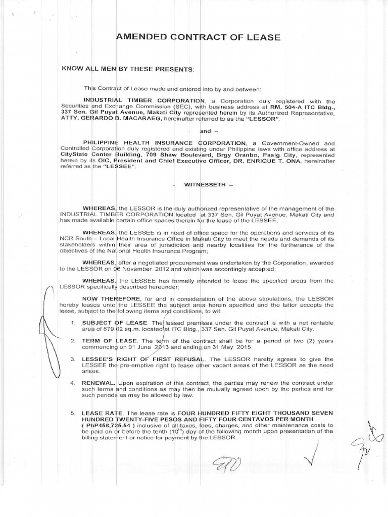 Amended COntract Of Lease Sample PDF Lease