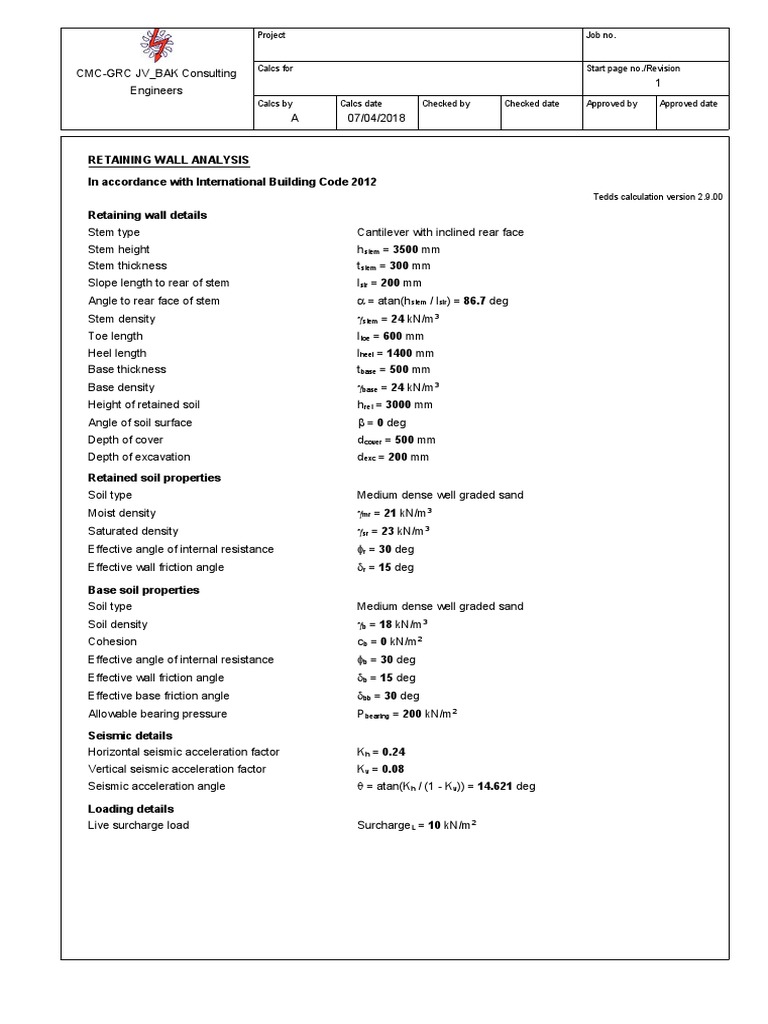Retaining Wall Structural Analysis | PDF | Bending | Strength Of Materials