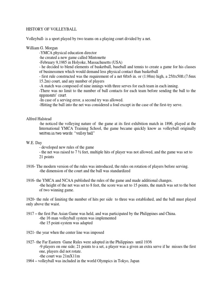 Volleyball History PDF Volleyball Sports