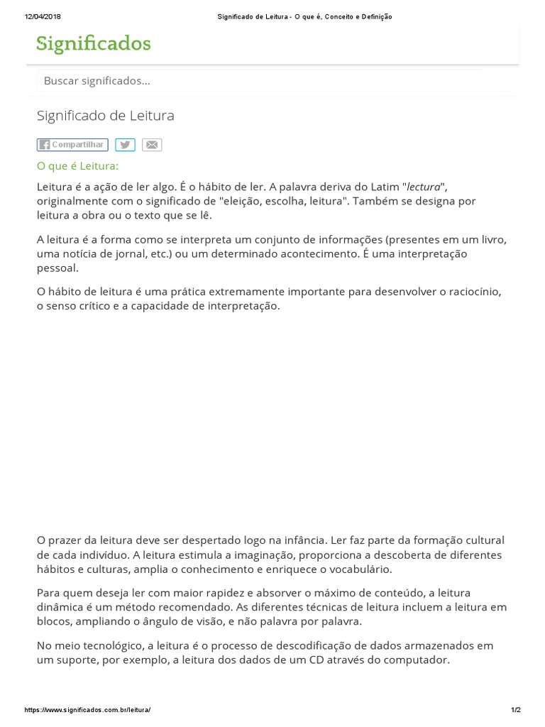 Significado de Leitura - O Que É, Conceito e Definição | PDF | Leitura ...