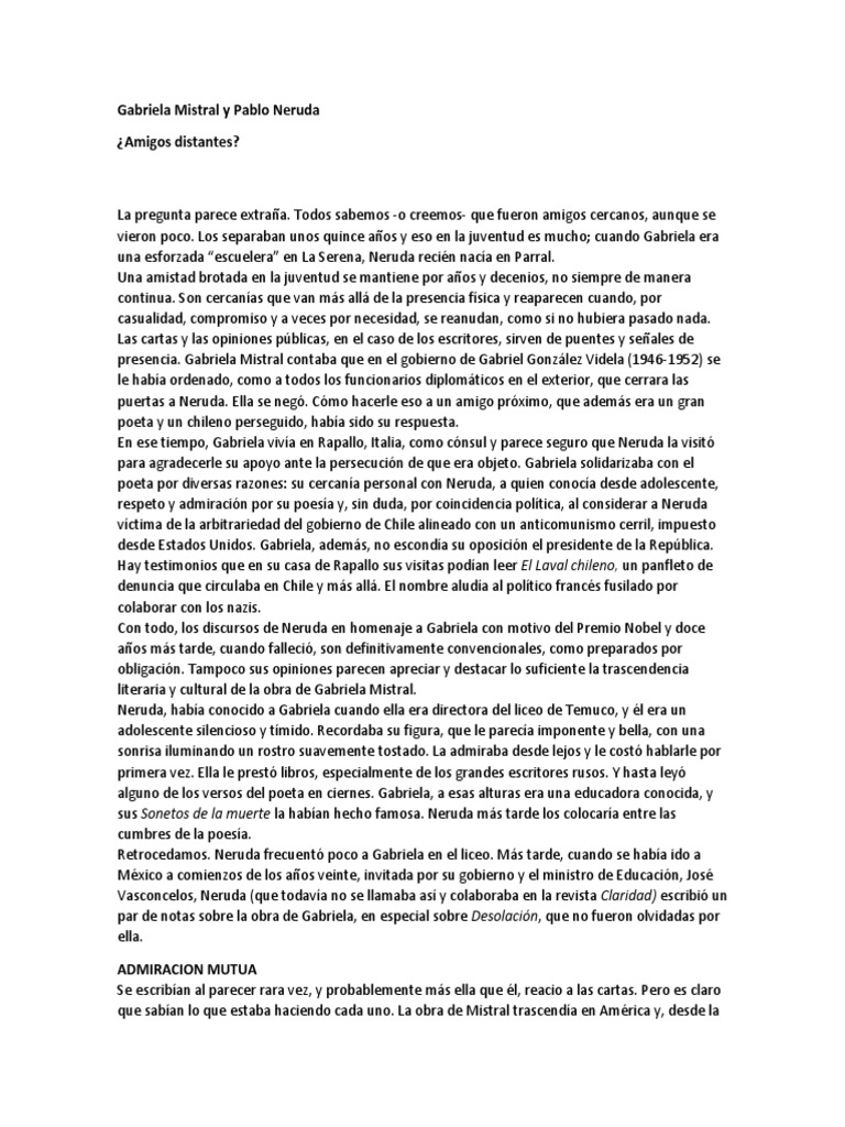 Amistad entre Mistral y Neruda | PDF | España | Fascismo