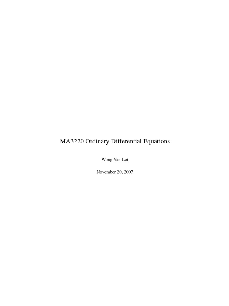 Ordinary Differential Equations Notes PDF Ordinary Differential