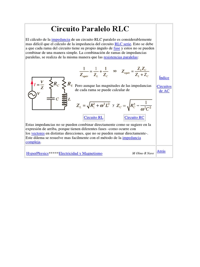 Impedancia en Circuito RLC Paralelo | PDF | Impedancia eléctrica ...