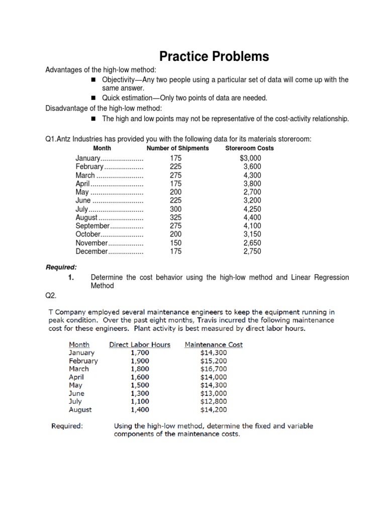 High-Low Method Practice Problems | PDF | Cost Accounting | Business ...