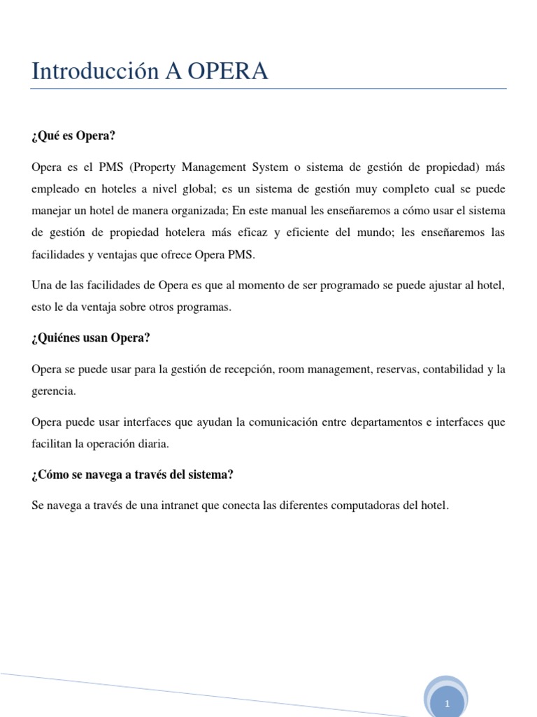 Manual de Uso del Sistema Opera PMS | PDF | Hotel | Industrias de servicio