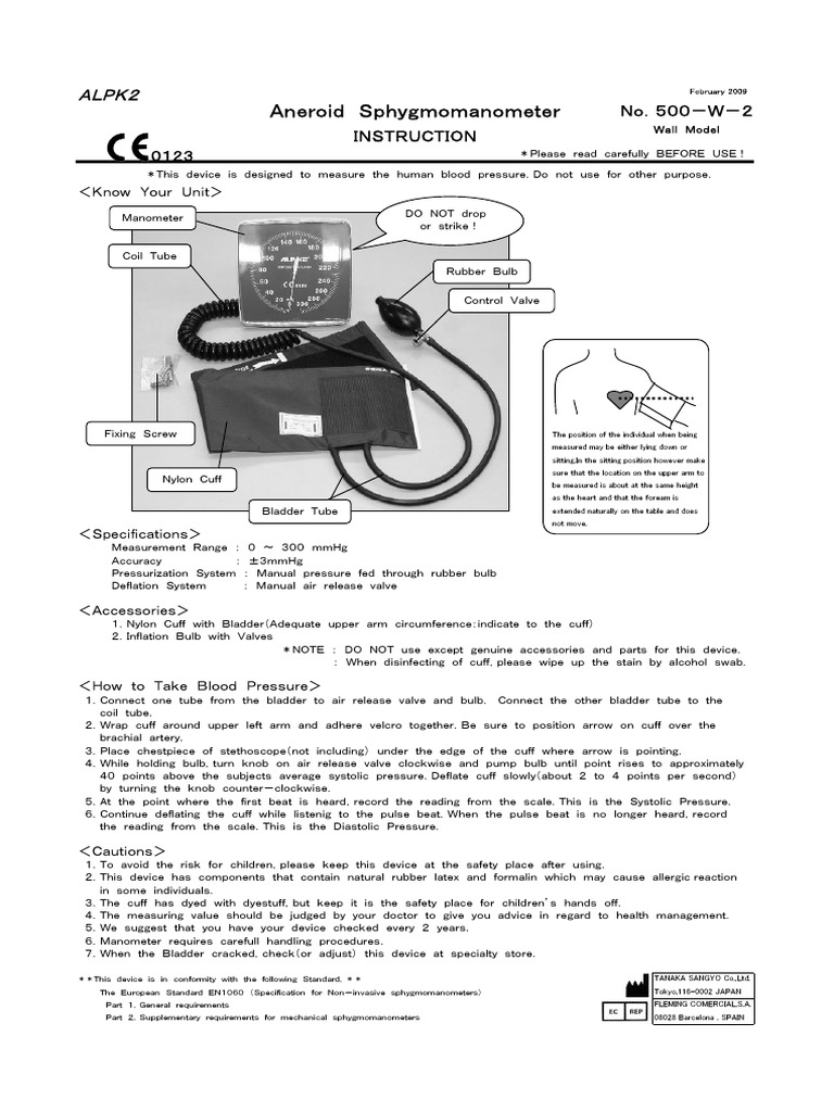 ALPK2 SWMA Aneroid Sphygmomanometer Instructions for Use Blood