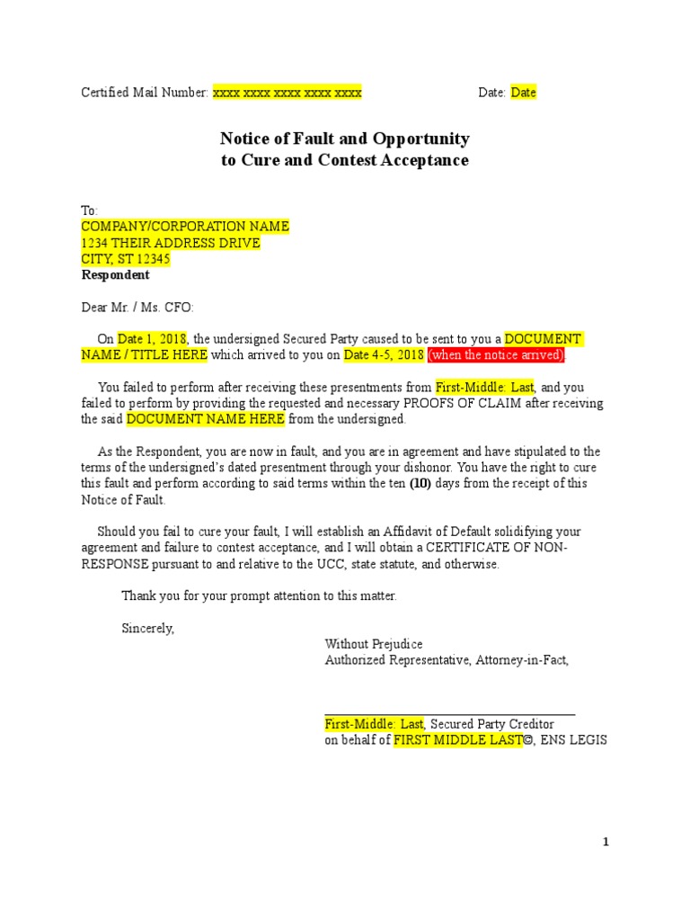 Notice of Fault and Cure Opportunity | PDF