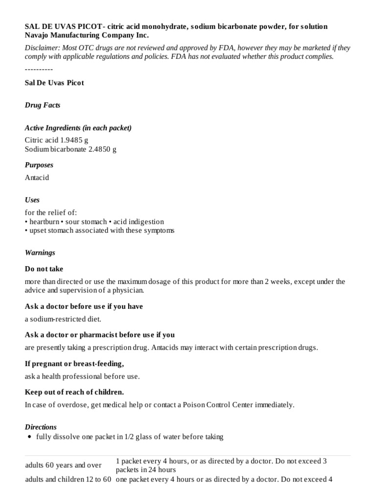 Drug Facts Active Ingredients (In Each Packet) PDF Food And Drug