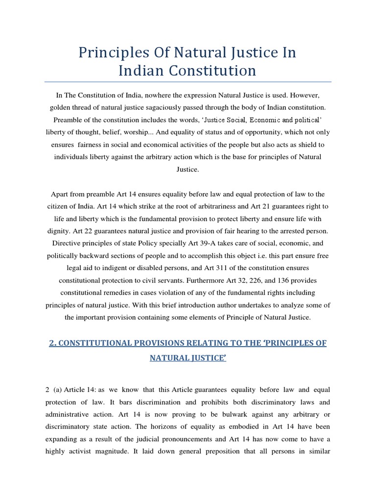 Principles of Natural Justice in Indian PDF Legal Aid Arrest