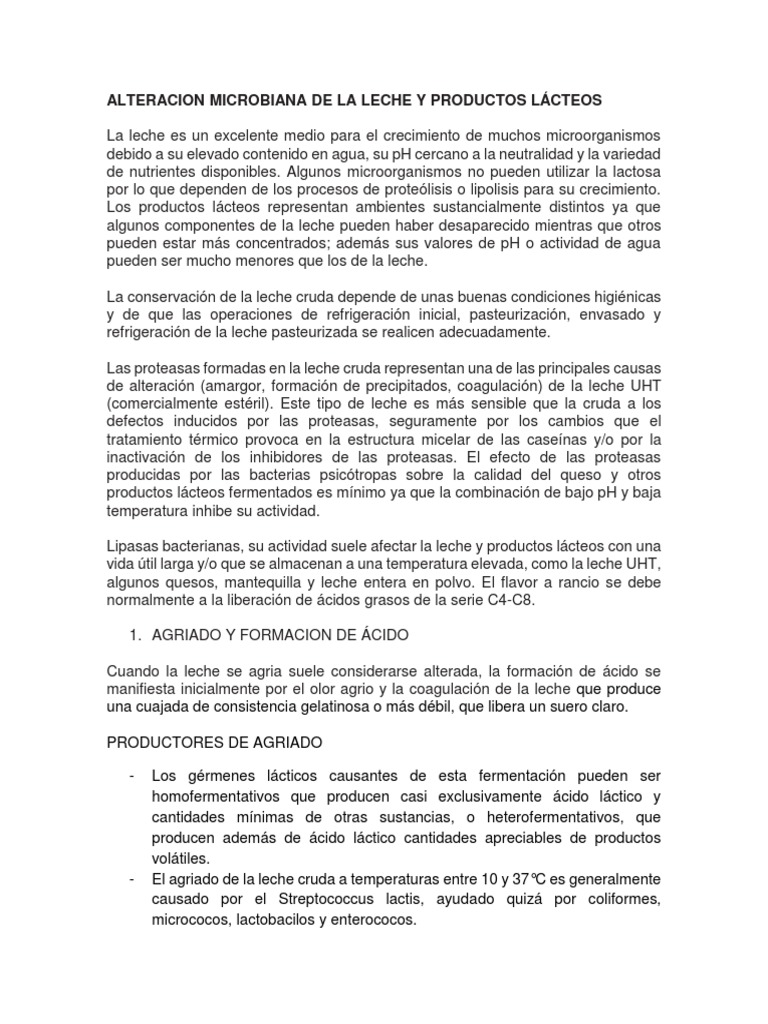 Alteraciones Microbianas en Lácteos | PDF | Productos lácteos | Leche