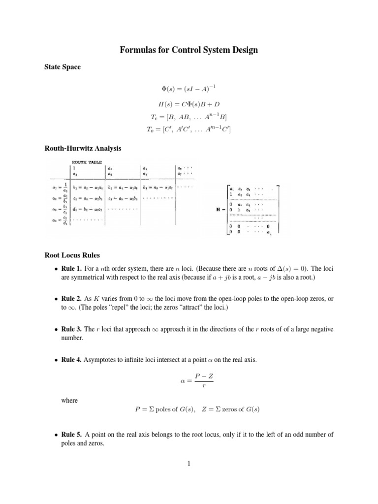 Formulas | PDF | Systems Theory | Control Theory