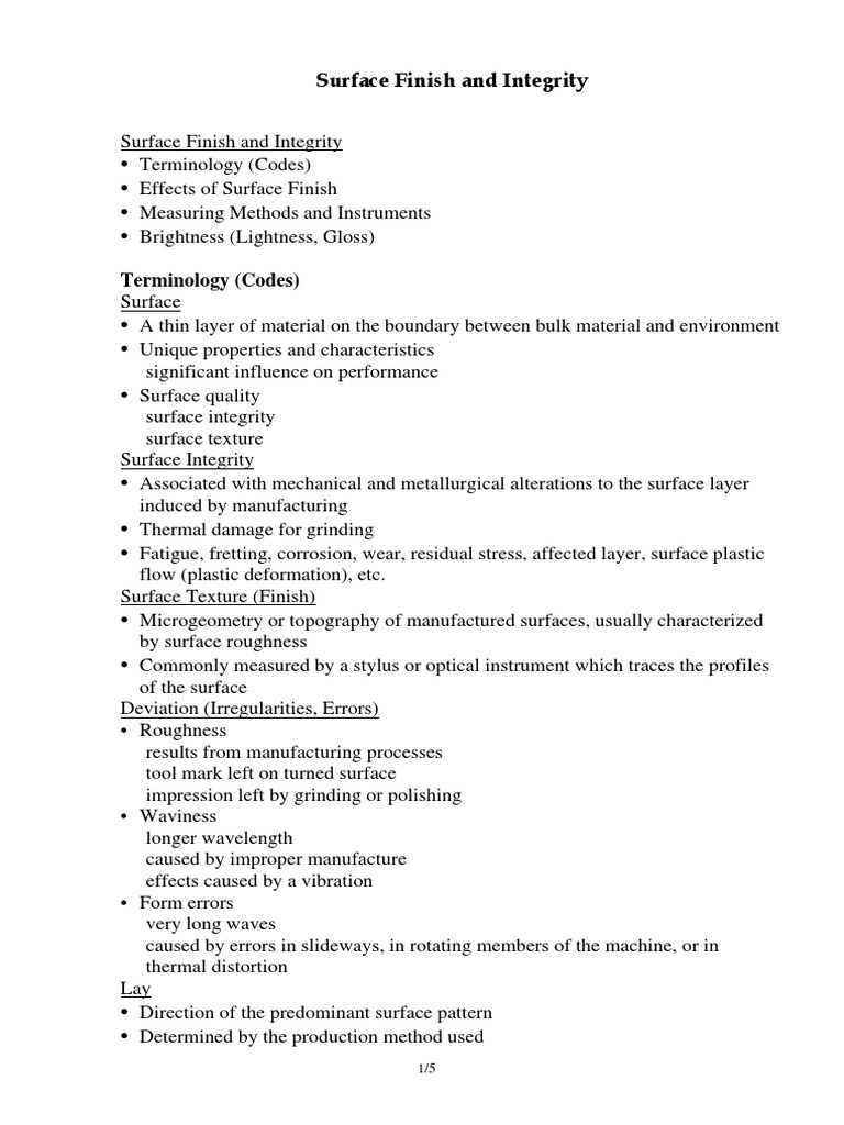 Surface Finish and Integrity Terminology (Codes) PDF Microscopy Surface Roughness