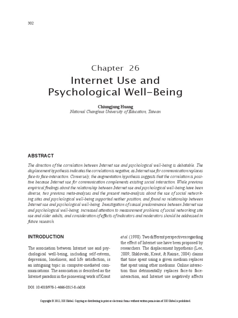 Internet Use and Psychological Well Being | PDF | Social Networking ...