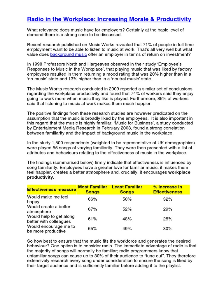 Radio in The Workplace PDF Employment Psychology