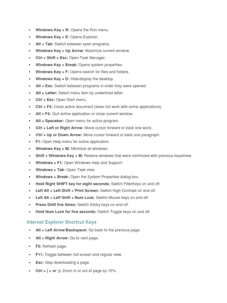 Internet Explorer Shortcut Keys | PDF | Keyboard Shortcut | Personal ...