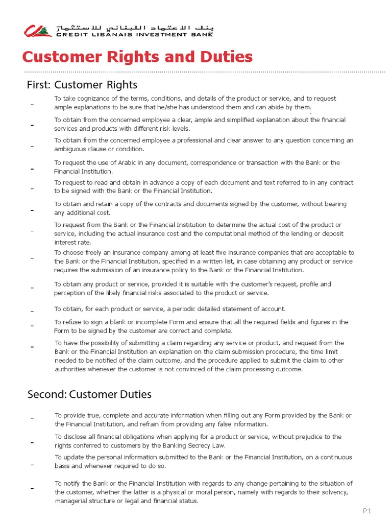 Customer Rights and Duties in Banking | PDF | Banks | Insurance
