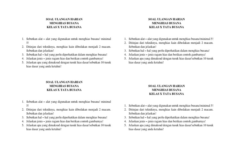 Soal Uh.menghias Busana