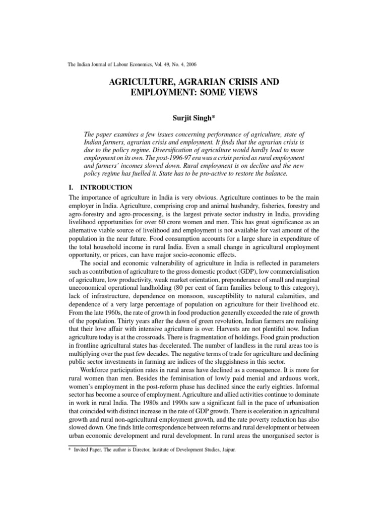 Agrarian Crisis and Employment in India | PDF | Agriculture | Employment