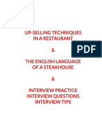 Up-Selling Techniques in A Restaurant & The English Language of A Steakhouse & Interview Practice Interview Questions Interview Tips