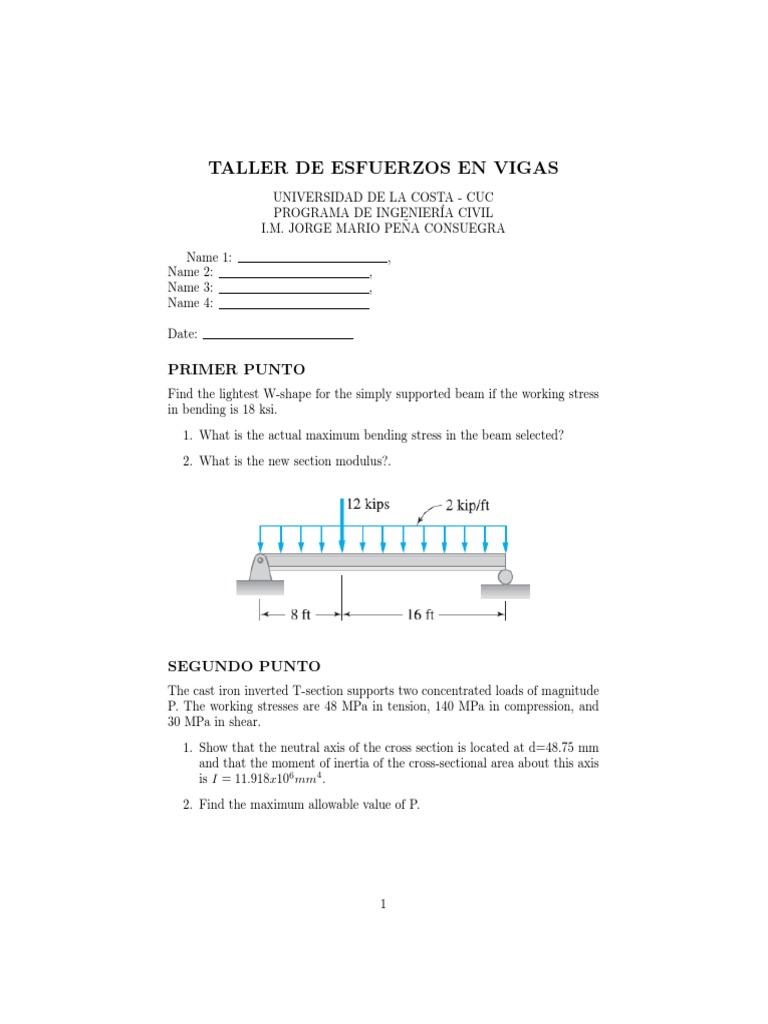 Taller De Esfuerzo En Vigas Bending Beam Structure