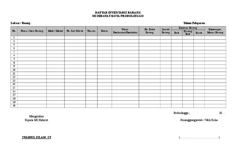 Form Inventaris Barang | PDF