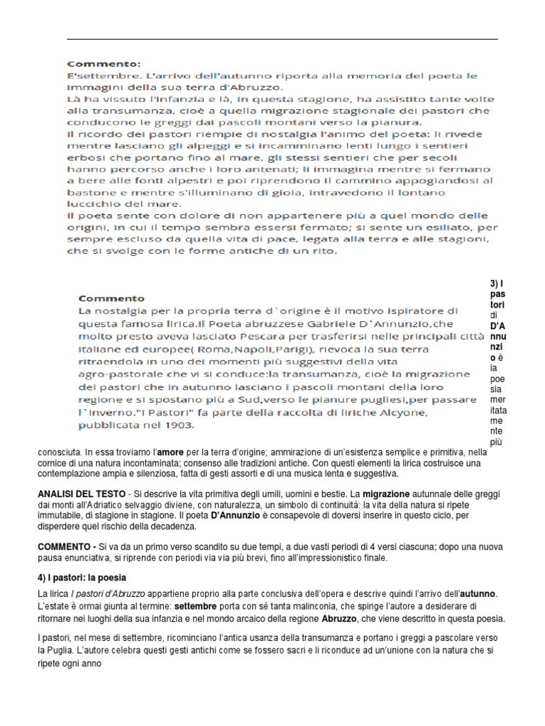 I Pastori D'annunzio Testo E Parafrasi