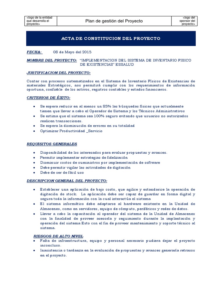 Ejemplo de Acta de Proyecto | PDF | Software | Servidor (Computación)