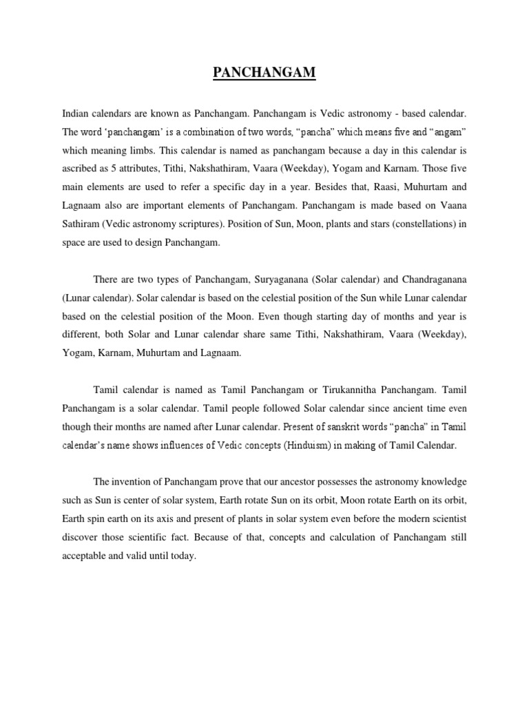Understanding Panchangam PDF Moon Calendar