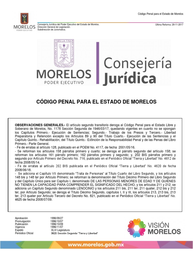 Código Penal Del Edo. de Morelos Derecho penal