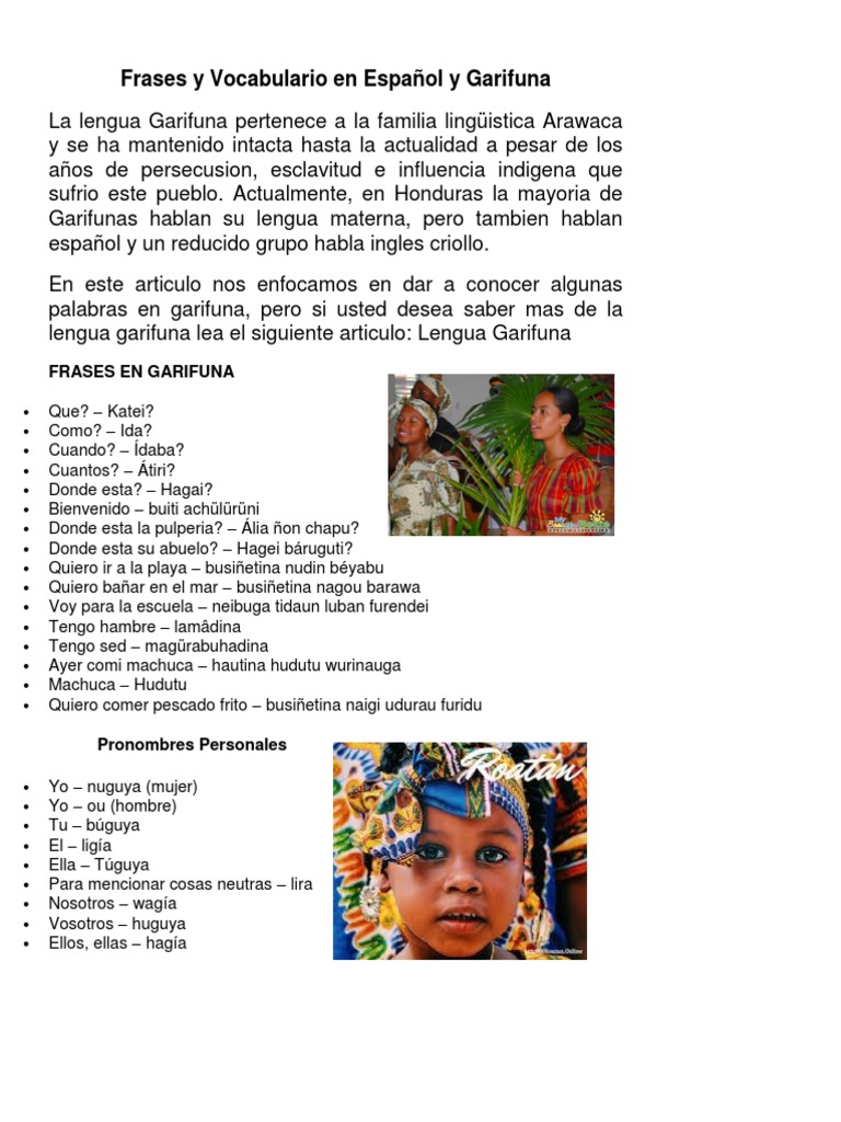 Vocabulario Garifuna, Arina | Idiomas | Lingüística