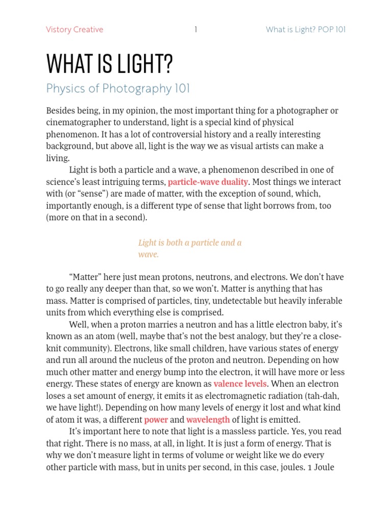 What Is Light? Physics of Photography 101 PDF Light Matter