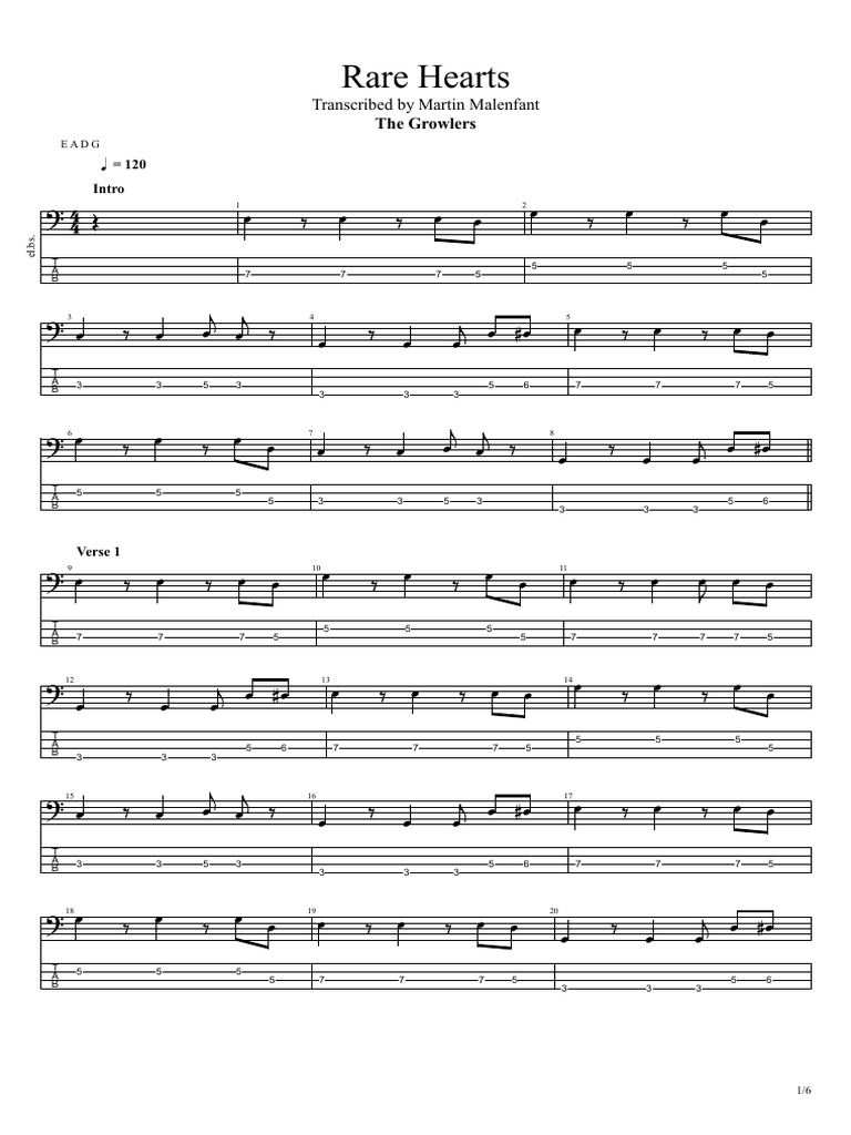 The Growlers Rare Hearts (Bass Tab) PDF Songs Musical Compositions