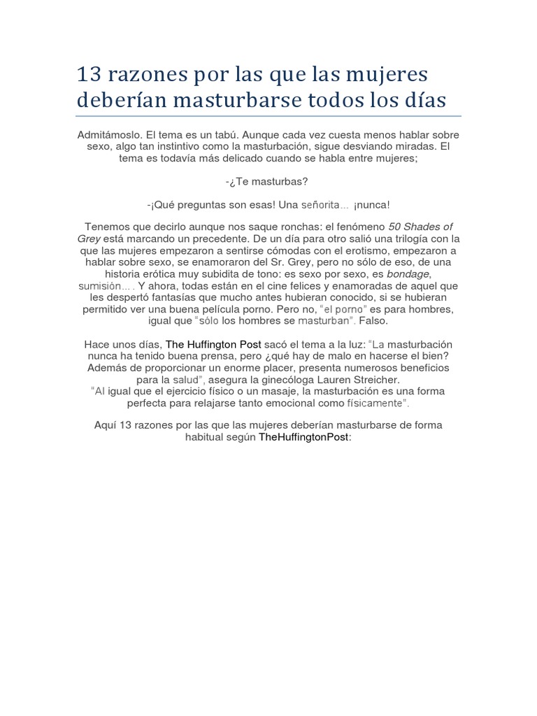 13 Razones Por Las Que Las Mujeres Deberan Masturbarse Todos Los Das |  PDF | Masturbacin | Orgasmo