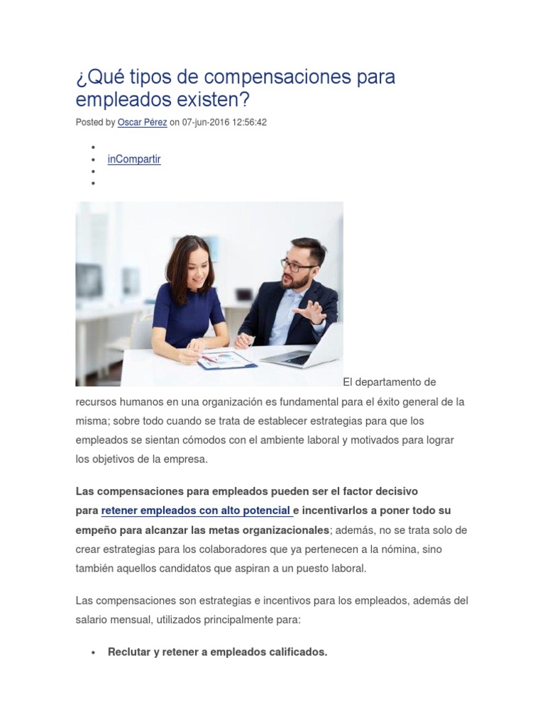 Tipos de compensaciones laborales | PDF | Salario | Beneficio (economía)