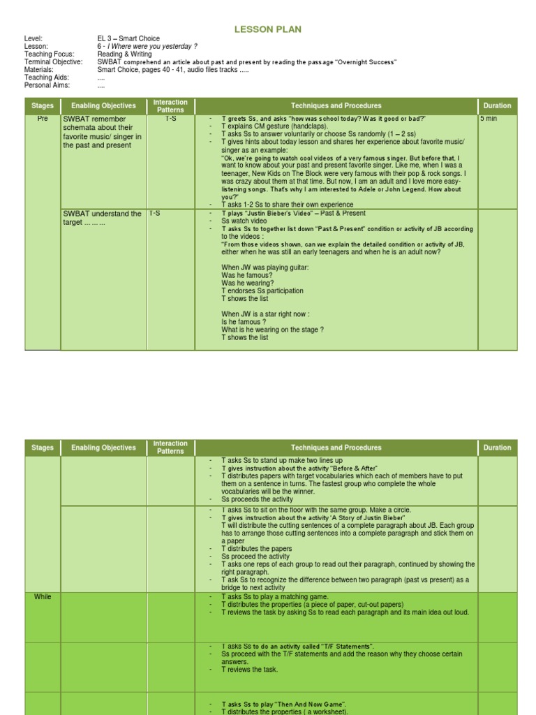 SWBAT Objectives for Past vs Present Lesson | PDF | Communication ...