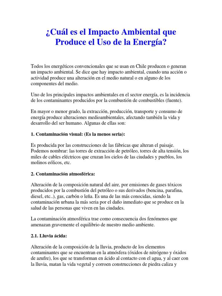 Impacto Ambiental del Uso de Energía | PDF | Contaminación | La ...