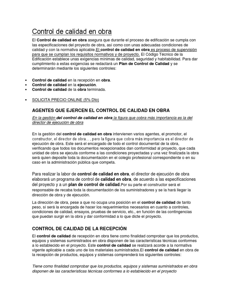 Control de Calidad en Obra | PDF | Informática y tecnología de la ...