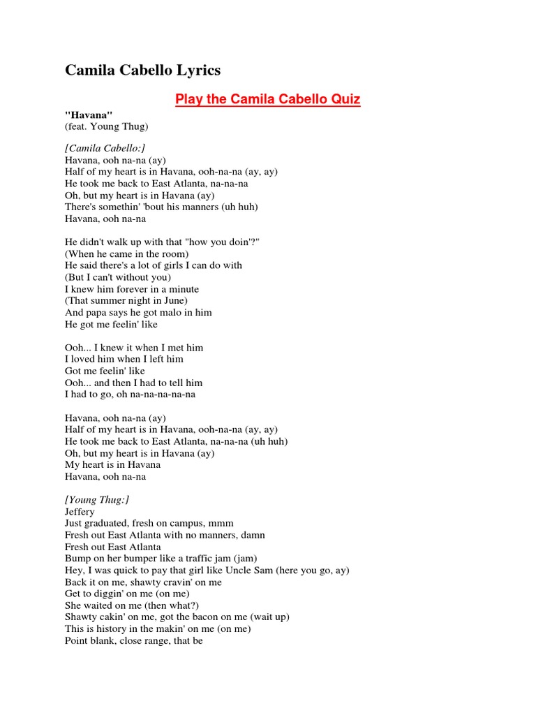 Camila Cabello Lyrics