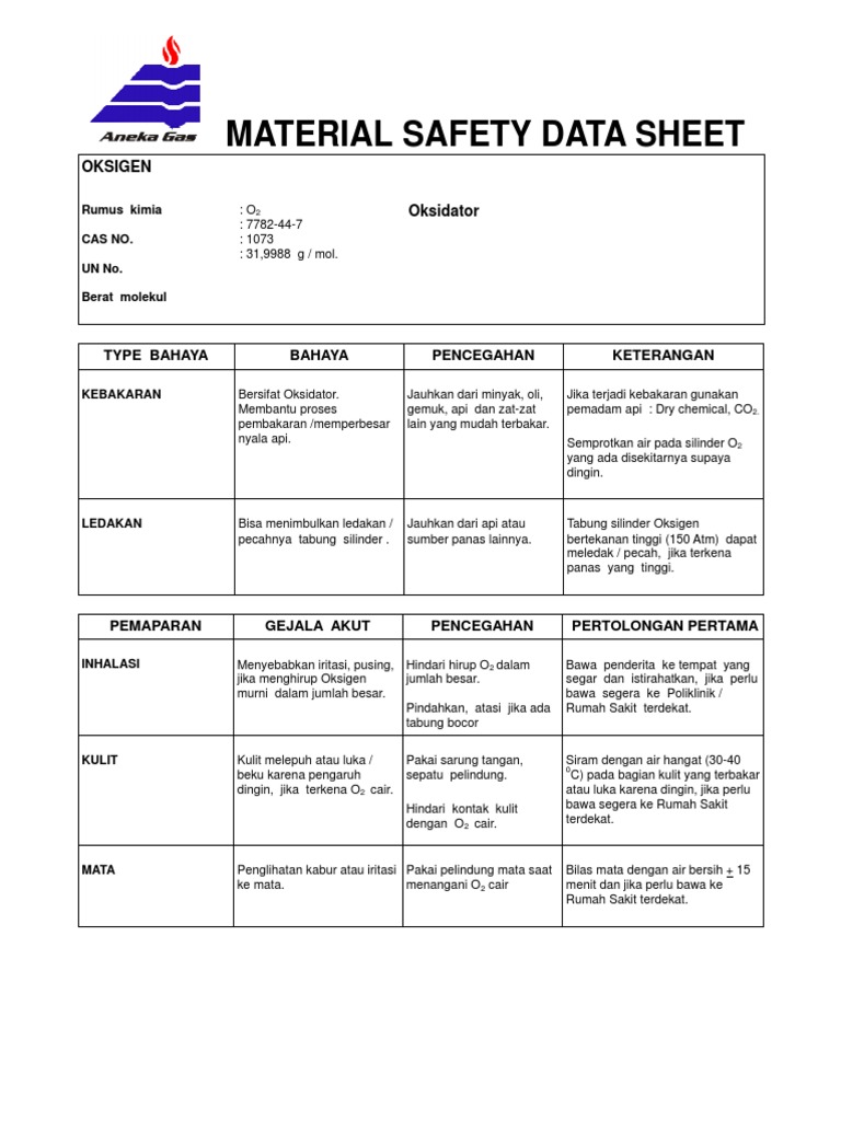 Material Safety Data Sheet O2 | PDF