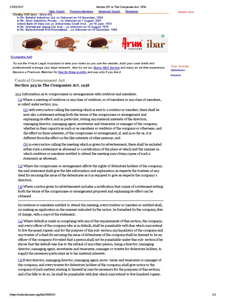 Section 393 of Companies Act, 1956 | PDF | Debenture | Private Law