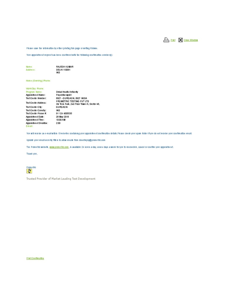 Exam Confirmation | PDF