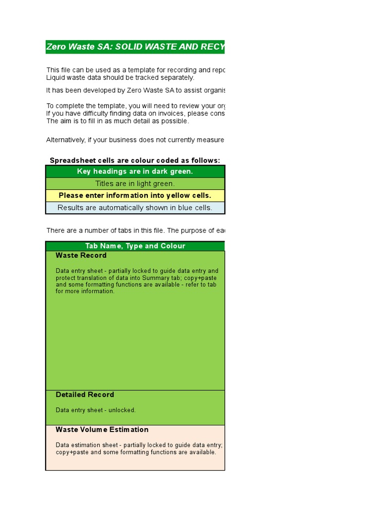Waste and Recycling Reporting Template | PDF | Litre | Tonne